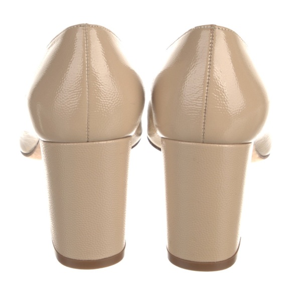 Stuart Weitzman leather neutral beige block heel pointed toe pumps - Picture 6 of 9